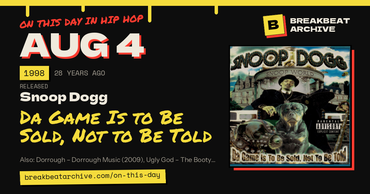 On this day in hip hop, August 4 1998: Snoop Dogg released Da Game Is to Be Sold, Not to Be Told