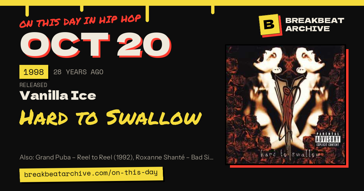 On this day in hip hop, October 20 1998: Vanilla Ice released Hard to Swallow