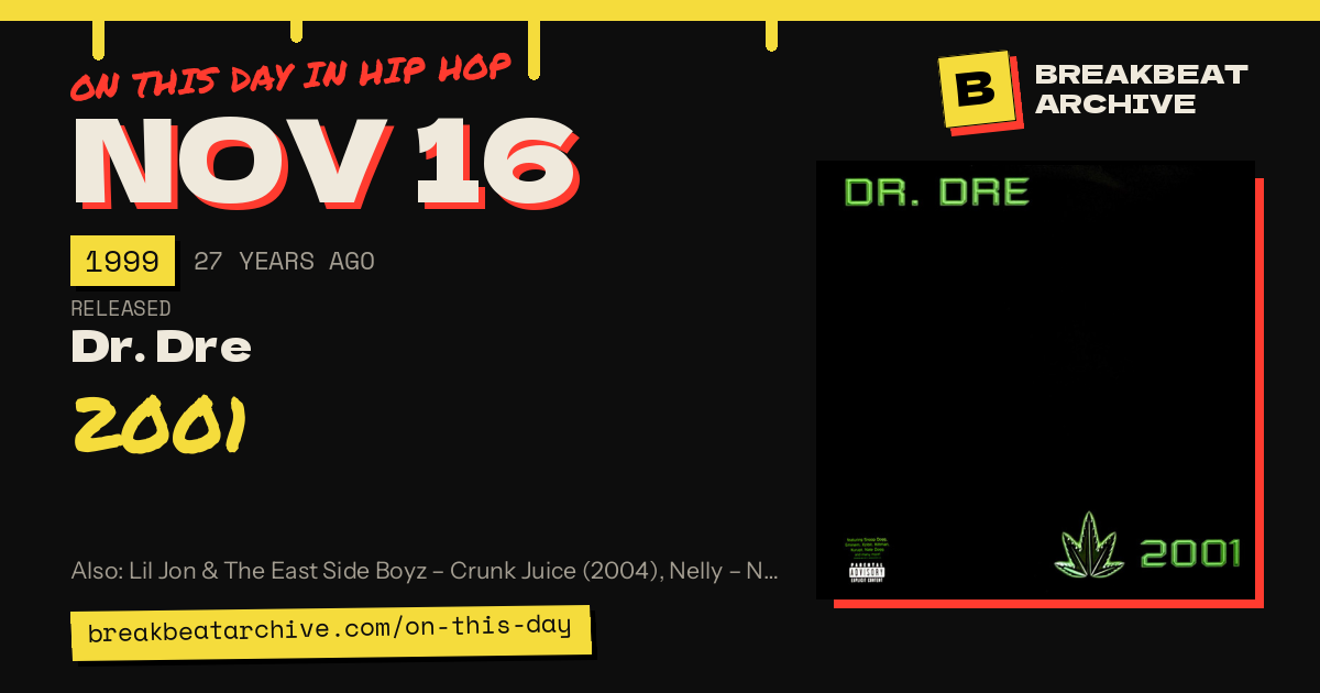 On this day in hip hop, November 16 1999: Dr. Dre released 2001